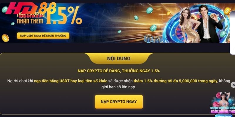 Lộ trình 3 bước nhận khuyến mãi nạp tiền HD88 bằng crypto