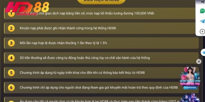 Chi tiết cơ chế thưởng 1.5% từ hệ thống HD88